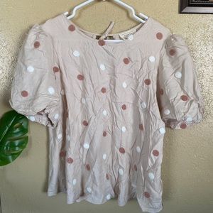 Flower & Feather polka dot textured blouse